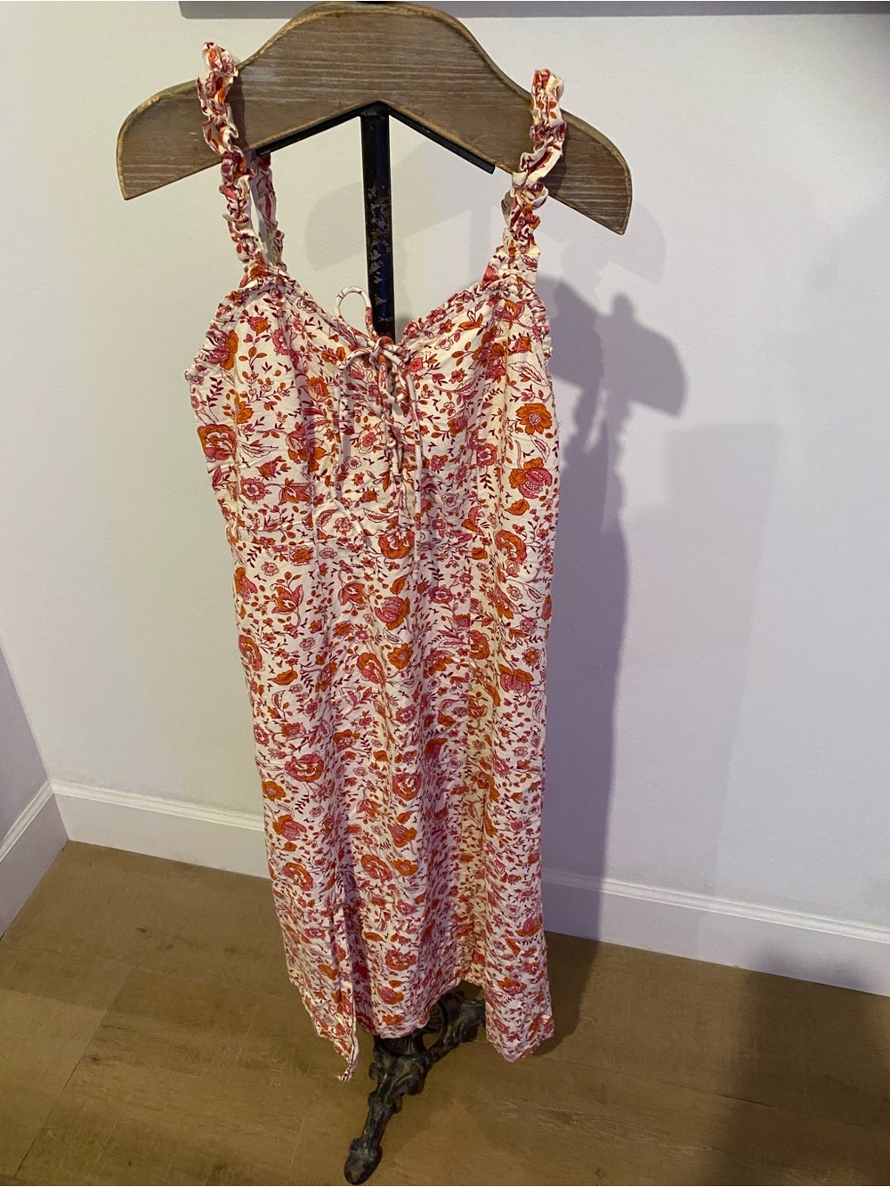 Japna White Floral Sundress with Orange and Pink Print